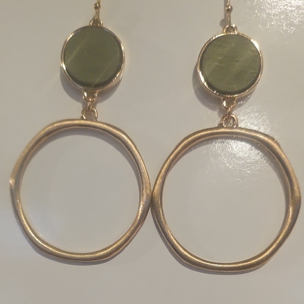 Elegant Gold and Green Fish Hook Dangle Earrings